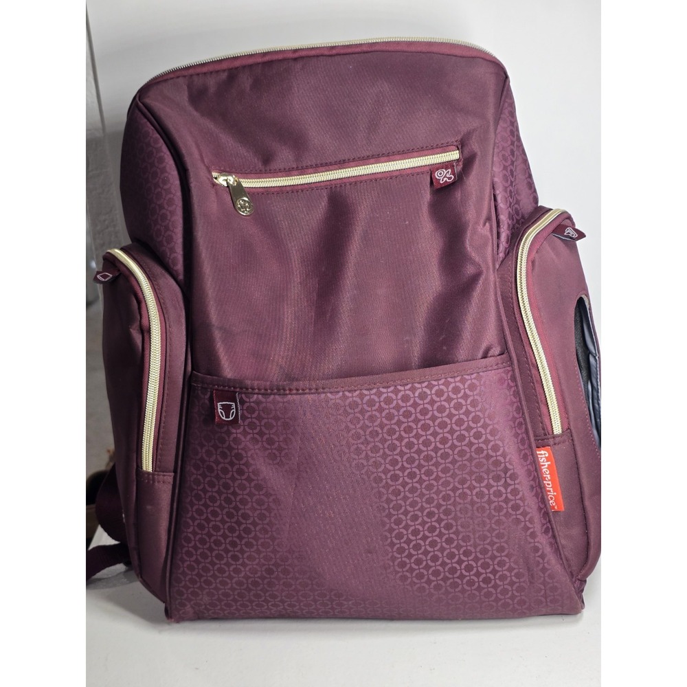 Fisher-Price Fastfinder Gemma Diaper Bag Backpack Burgundy Multi Pocket Baby Bag